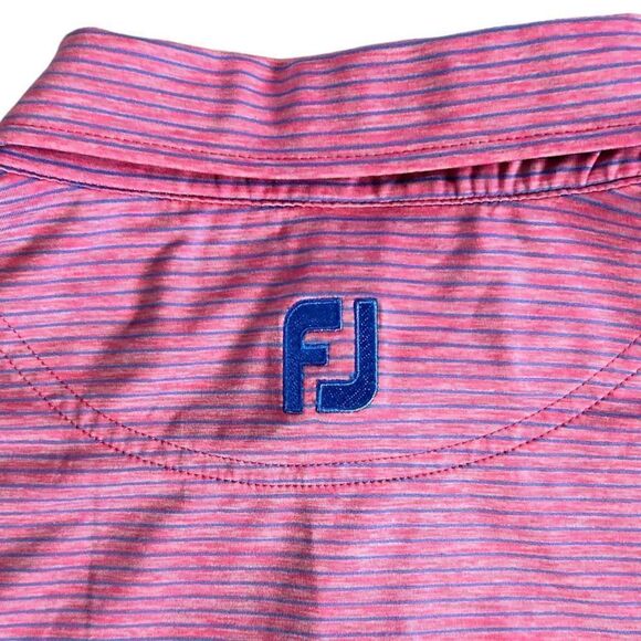 FOOTJOY LISLE FEEDER STRIPE SELF COLLAR golf POLO MENS XL PINK - Picture 4 of 5